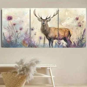 3pcs Scotland Thistle Scottish Deer Floral Metal Print Ready to Hang Art - Bild 1 von 6