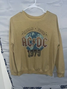 AC/DC World Tour 1979 Women’s Crew Neck  Sweater - Yellow Size XSmall - Picture 1 of 13