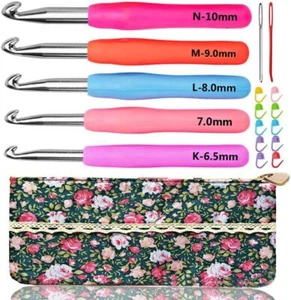 Crochet Hooks Set Size 6.5mm-10mm, Ergonomic Soft Handle Aluminum K-L-M-N/P Case - Picture 1 of 2