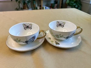 burton + BURTON Tea Cup and Saucer Butterflies, 2 Sets - Picture 1 of 13