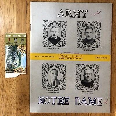 1958 NOTRE DAME vs. ARMY  PROGRAM AND TICKET STUB~ NICE CONDITION! - Image 1 of 3