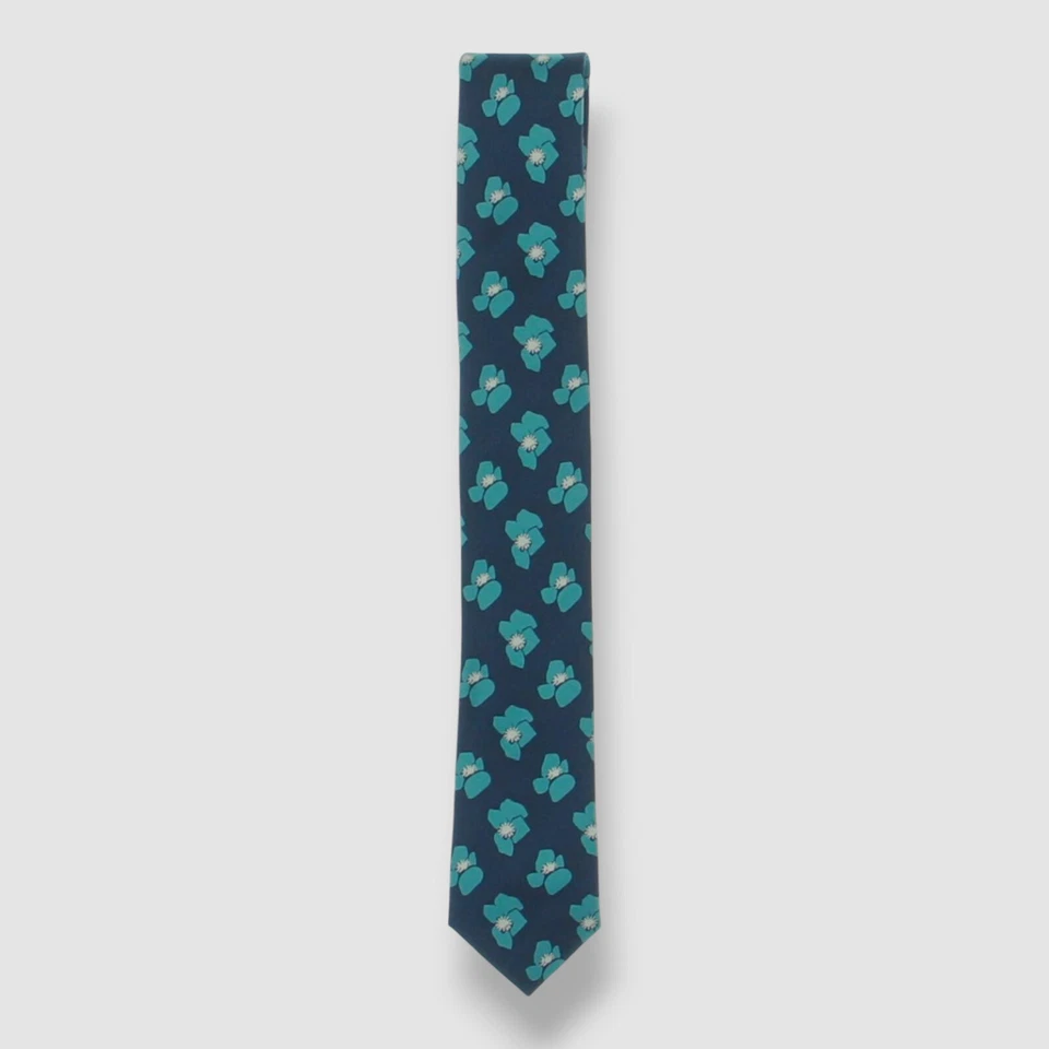 Tommy Hilfiger Men's Neck Tie Navy Blue Bold Floral SKINNY Slim Silk 433
