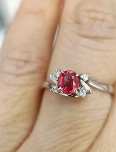Anello Certificato PT900 Rubino Naturale Diamante Autentico L1/2 Vintage Venditore UK 18038 - Foto 1 di 5