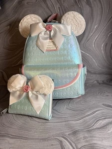 NWT Minnie Mouse Ruffle Ears Loungefly Backpack and Wallet SET - Picture 1 of 9