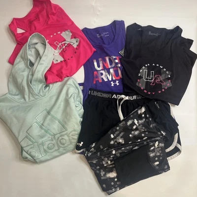 Under Armour Adidas Lot Youth Girls YLG Tank Sweatshirt Shorts Legging Athletic - Image 1 of 4