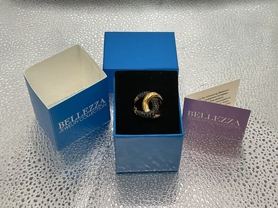 BELLEZZA Black Spinel 18k Gold Plated Bronze Crossover Ring-Size 8 - Italy NIB! - Image 1 of 4