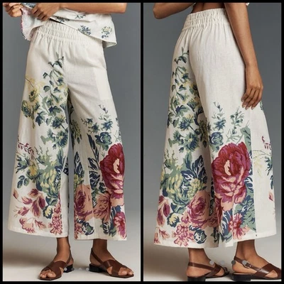 Anthropologie Somerset Pull-on Crop Pant Floral PrintLinen Cotton XL Fits Plus - Image 1 of 4