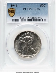 Mezzo dollaro argento 1941 Walking Liberty 50C Proof PCGS PR65 - Foto 1 di 4