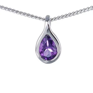 Natural Amethyst Necklace Sterling Silver Purple Pear Gemstone Handmade Boxed - Picture 1 of 11