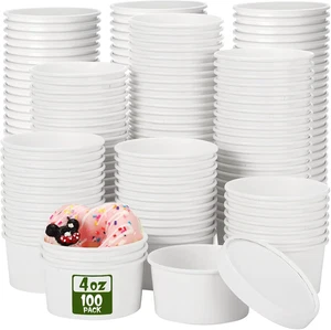 Paquete de 100 recipientes de sopa de papel con tapas recipientes de papel desechables para alimentos con V - Imagen 1 de 12