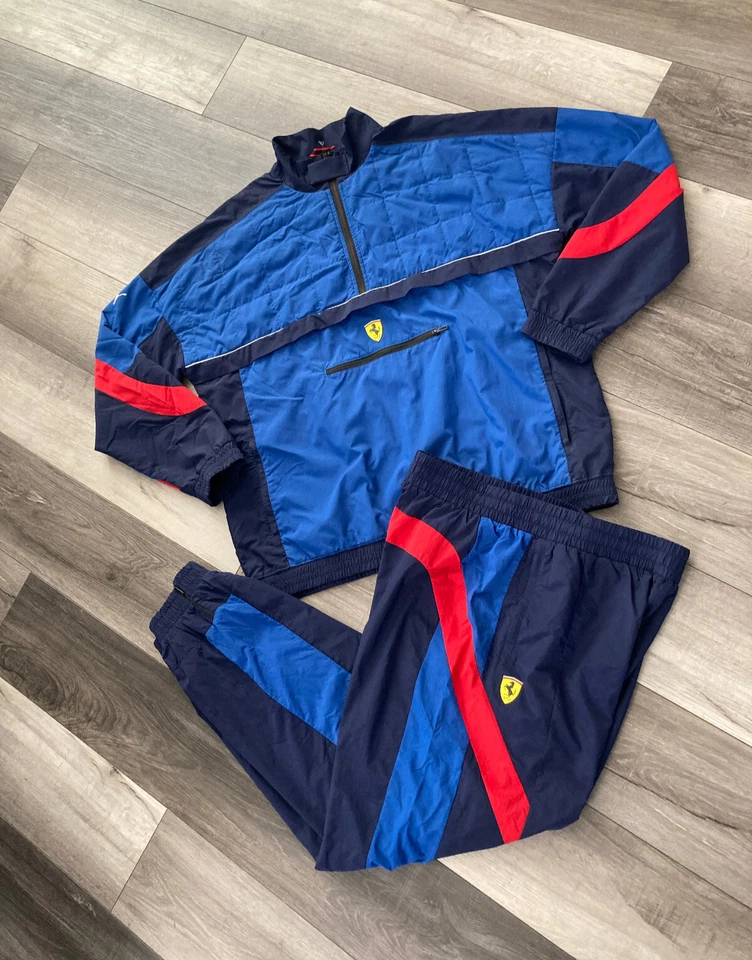 Puma Ferrari Men's Blue Red 2 piece Tracksuit Jacket Size Large Pants Medium - Image 1 of 4