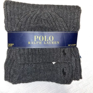 NUEVO Polo Ralph Lauren Gris Cordero Mezcla Lana PONY Gorro Sombrero y Bufanda Conjunto - Imagen 1 de 3