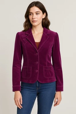 PERSAMAN Chaqueta Blazer Pana Floral Bordado Algodón Abullonamiento Hombro Morado S Foto 1 de 4