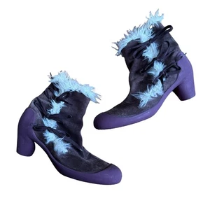 Camper Purple Suede Faux Fur Trim Heeled Boots with Rubber Soles Y2K Vintage - Picture 1 of 7