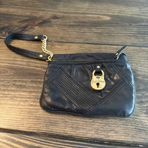 Juicy Couture Handgelenktasche Handtasche Tasche Leder schwarz Clutch Y2K Vintage Größe 7” x 5,5” - Bild 1 von 9