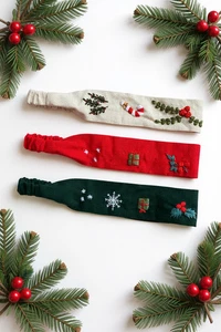 Handmade Christmas Linen Headband, Festive Holiday Hair Accessory (Single Piece) - Picture 1 of 9