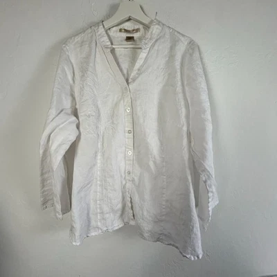 Camisa manga larga bordada con botones de lino Ecol-o-gie para mujer talla 2X blanca Foto 1 de 4