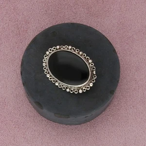 Broche de ónix negro ovalado vintage de plata de ley de México - Imagen 1 de 3
