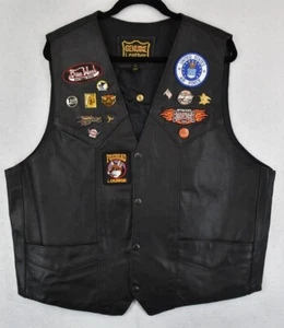Genuine Leather Biker Snap-Button Vest Iron Cross Patch With Pins Size 50 Men's - Picture 1 of 9