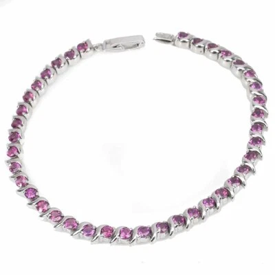 Pulsera de plata de ley 925 redonda rodolita granate piedras preciosas naturales joyería Foto 1 de 4
