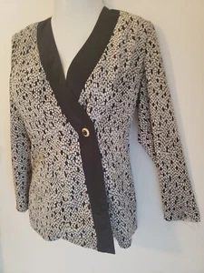 Leslie Fay  Size 8 bust 38" black/white Blazer wrap front no-iron - Picture 1 of 8