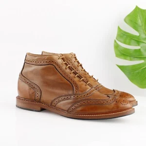 Allen Edmonds Mens Cronmok Boot Size 9 D Tan Honey Leather Wingtip Lace Up Dress - Picture 1 of 18