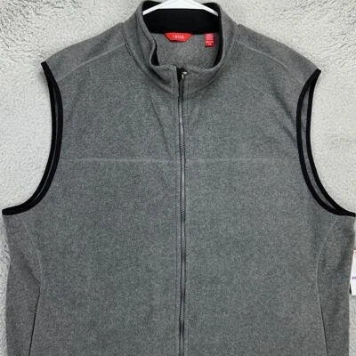 Chaleco polar polar Izod adulto 2XL gris negro cremallera completa bolsillos sin mangas para hombre NUEVO Foto 1 de 4