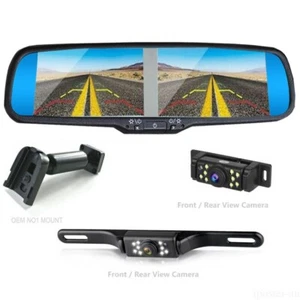 4.3" Dual HD Display Screen Car Rear View Parking Mirror Monitor+2 Backup Camera - Picture 1 of 11
