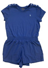 New Ralph Lauren Polo Big kids Girls Blue Pony Shortsleeve Cotton Romper XL 16