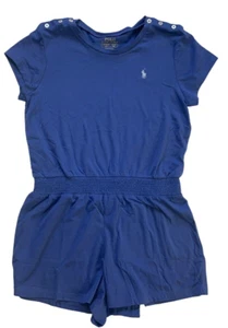 New Ralph Lauren Polo Big kids Girls Blue Pony Shortsleeve Cotton Romper XL 16 - Picture 1 of 5