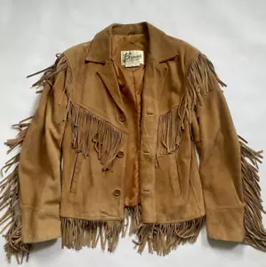 Vintage Bermans Fringe Suede Button Jacket 70s Hippie Western Fringed Size 38 - Picture 1 of 15
