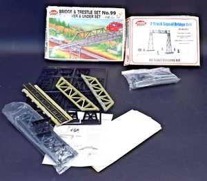 (2) MODEL POWER HO SCALE KITS 2 TRACK SIGNAL BRIDGE 419 & BRIDGE TRESTLE SET 99 - Picture 1 of 15