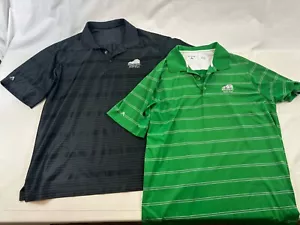 2 Antigua Shirts Men Large&XL Green Black Striped Golf Arrowhead Club Colorado - Picture 1 of 15