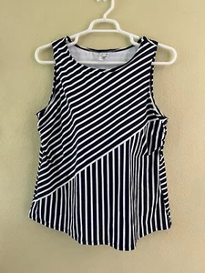 LANDS END Plus SZ 22W Long BUILT IN BRA Tankini TOP Swim Navy & White Stripe V2 - Picture 1 of 5