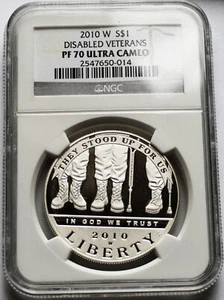 2010-W Disabled Veterans Proof Silver S$1 - NGC PF 70 UCAM, Commemorative Dollar - Picture 1 of 2