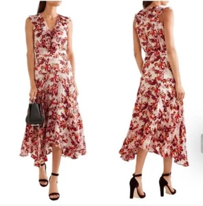 SALONI Rita Silk Devore Ruffle Printed  Dress Midi-Maxi US 6 /UK 10 MSRP $880 ❤️ - Picture 1 of 17