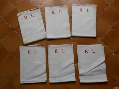 6 Anciens Torchons à Vaisselle en Coton Brodés Initiales - Photo 1/4