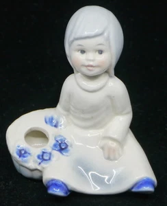 VINTAGE GOEBEL, WEST GERMANY SITTING GIRL w FLOWERS CANDLE HOLDER, FIGURINE - Picture 1 of 5