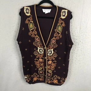 Vintage Norton McNaughton Vest Womens Medium Plum Tan Academia English Preppy - Picture 1 of 17
