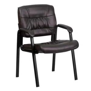 Flash Furniture Leather Guest Chair in Brown with Black Frame Finish - Picture 1 of 4