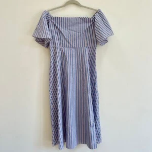 Neu mit Etikett Eiche + Fort blau & rot gestreift Baumwolle Midi-Kleid M - Bild 1 von 6