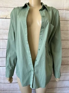 A New Day Women Olive Green Blouse Button Up Long Sleeve Shirt Front Pocket L - Picture 1 of 10
