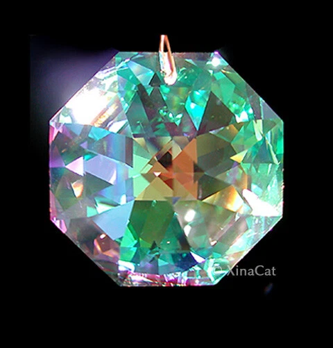 Colgante de cristal AB transparente lirio octágono Swarovski de 40 mm con logotipo Foto 1 de 1