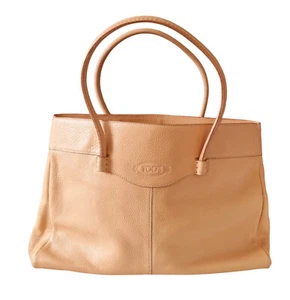 Tod's Large Leather Tote Bag shopper borsa in pelle borsa a tracolla beige come nuova - Foto 1 di 7