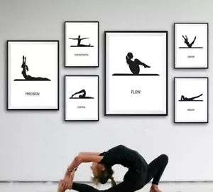 Minimalist Black White Pilates Yoga Posture Posters Wall Canvas Prints Modern - Picture 1 of 18