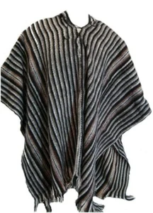 Comercio Justo Hombre 100% Lana de Alpaca Bolivia Poncho con Capucha Abrigo Gris - Imagen 1 de 8