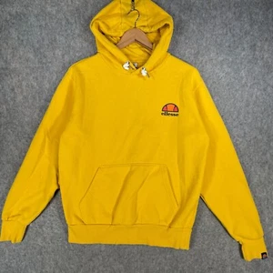 Ellesse Hoodie Mens Medium Yellow Logo Fleece Lined Gym Casual Jumper Top - Picture 1 of 16