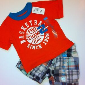 NEW "Basketball Pro Champ" Baby Boys 2 Pc Outfit 6-9 Months Shirt Shorts $25.90