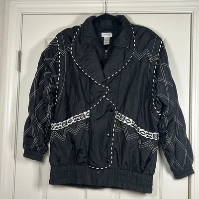 Cortavientos Lavon By Cheerful Corp Vintage Años 90 Negro/Blanco Geométrico Talla Pequeña Foto 1 de 4