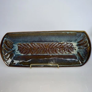 Bill Campbell Studio Art Pottery Blue Drip Glaze Swirl Wave Stoneware Tray 16.5” - Picture 1 of 12